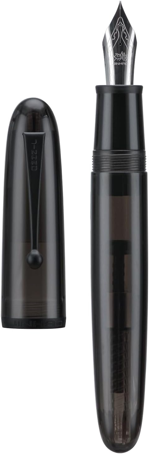 Jinhao 9019 DaDao Series Fountain Pen, Size 8 Fine Nib with Large Ink Converter, Transparent Black Acrylic Design Smooth Writing Pen