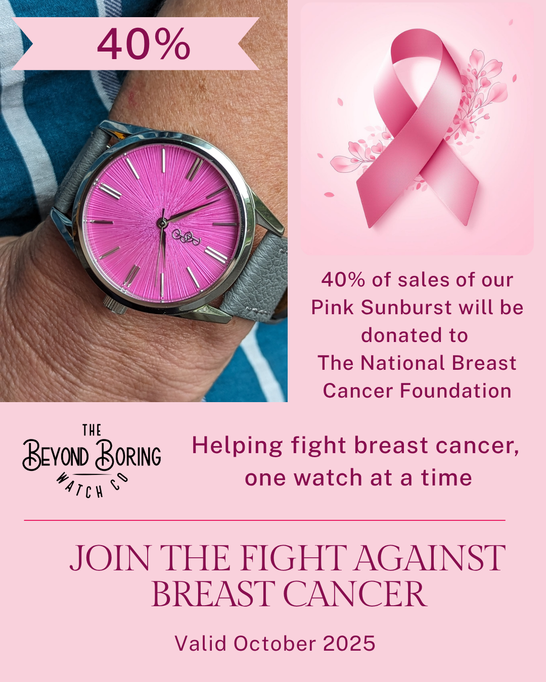 Pink Sunburst Watch from the Beyond Boring Watch Company