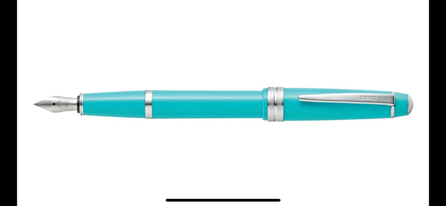 Cross Fountain Pen Fine Pt Polished Teal Resin & Chrome New In Box AT0746-6f