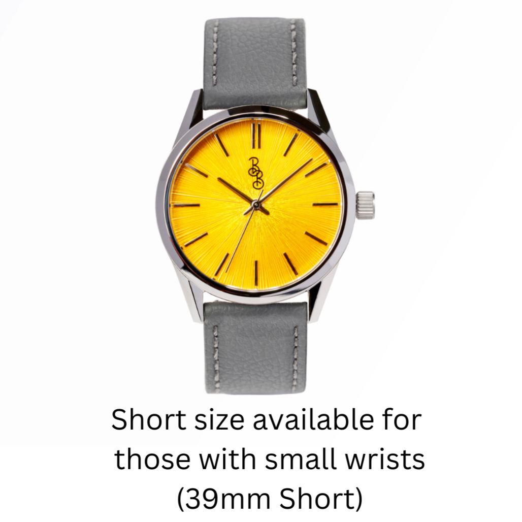 Yellow Sunburst Watch from the Beyond Boring Watch Company