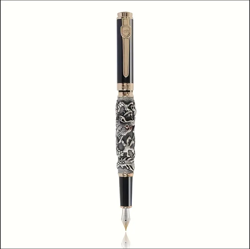 Premium New Jinhao Auspicious Ancient Silver Dragon Pen - Medium Nib