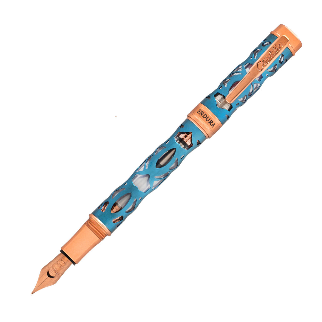 Conklin Endura Deco Crest Fountain Pen in Demo Blue with Rosegold Trim