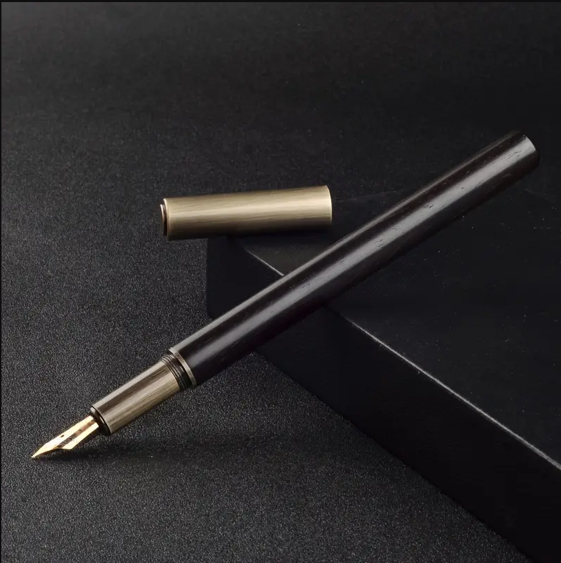 Wood and Brass Fountain Pen - BLACK
