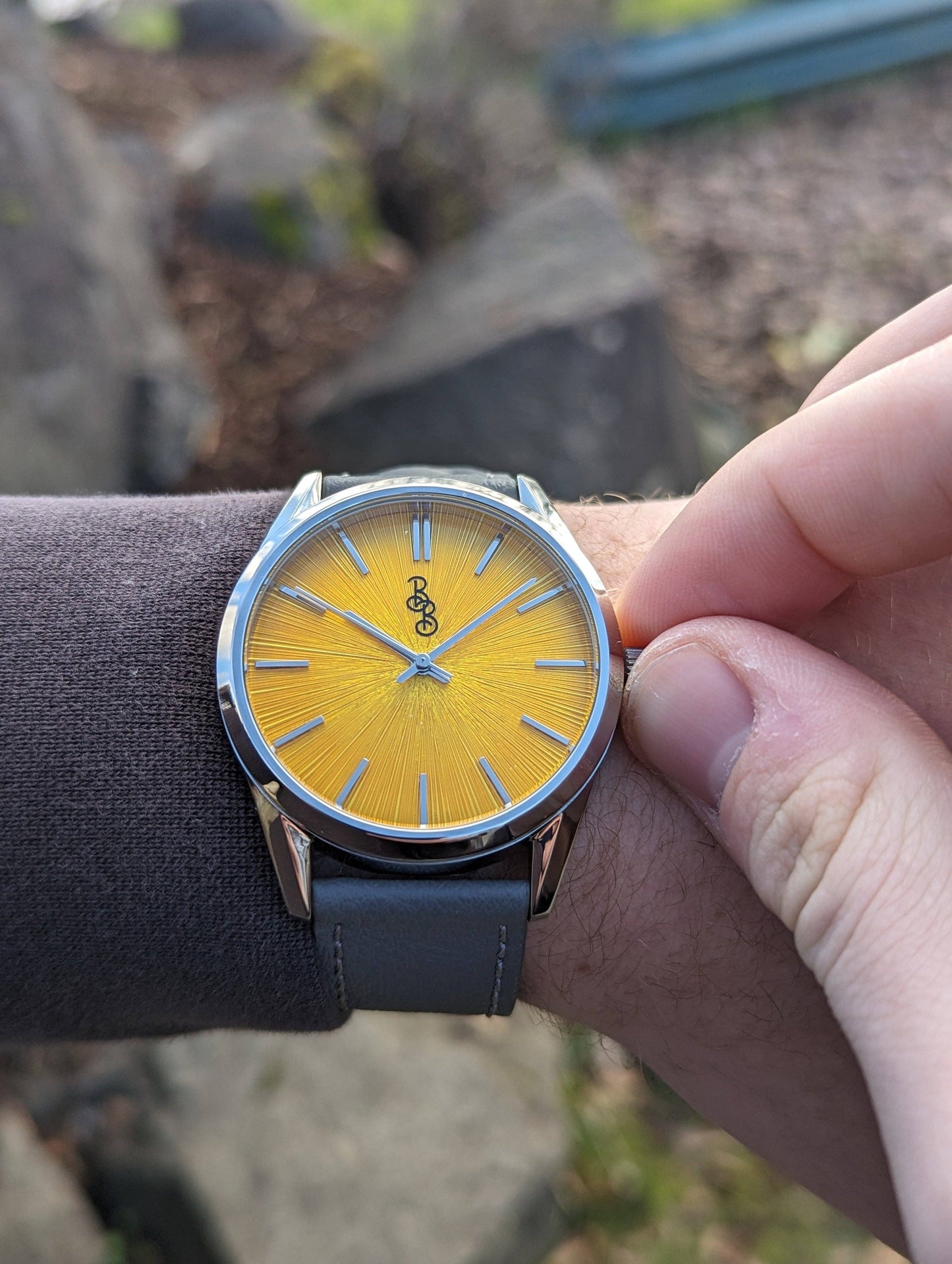Yellow Sunburst Watch  from the Beyond Boring Watch Company