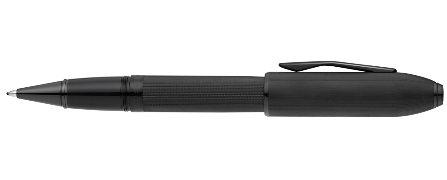 Peerless™ Polished Black PVD Engraved Diamond Pattern with Black PVD Appointments and Swarovski Crystal Rollerball Pen