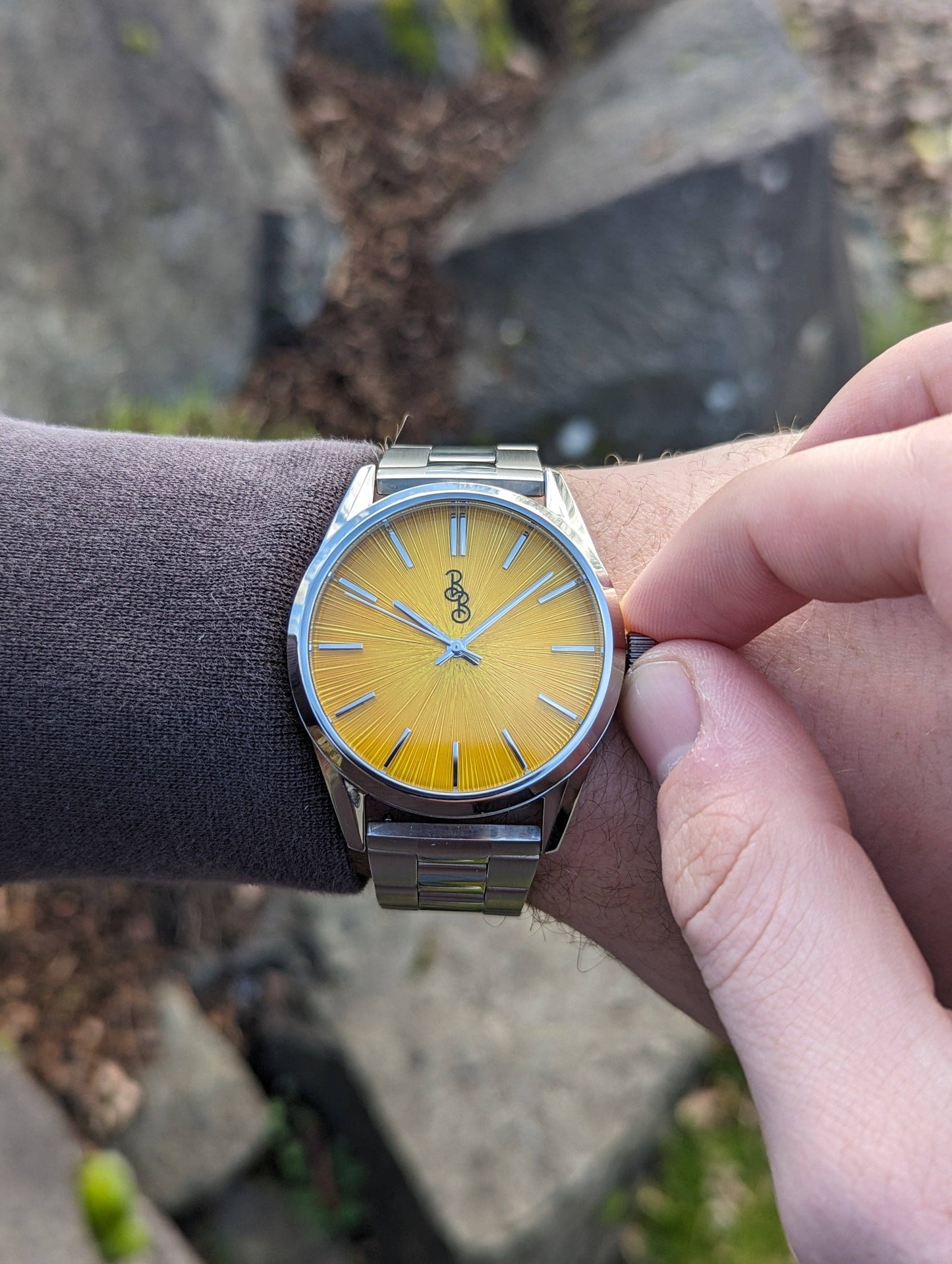 Yellow Sunburst Watch  from the Beyond Boring Watch Company