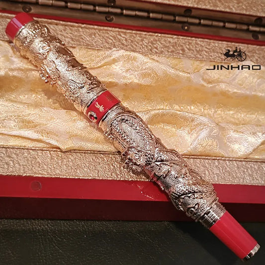 Jinhao Double Dragon Copper Fountain Pen, Medium Nib