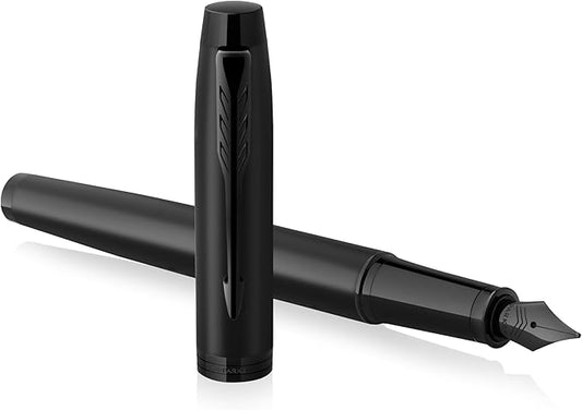 Parker IM Fountain Pen, Matte Black, Black Trim, Medium Point, Blue Ink Cartridge, Gift Box - Perfect for Calligraphy and Artistic Writing