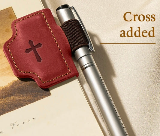 Magnetic Genuine Leather Bookmark, Pen & Glasses Holder