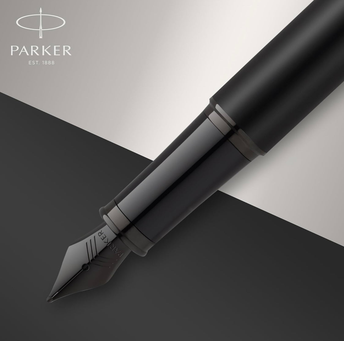 Parker IM Fountain Pen, Matte Black, Black Trim, Medium Point, Blue Ink Cartridge, Gift Box - Perfect for Calligraphy and Artistic Writing