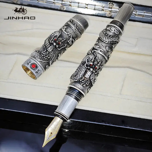 Jinhao Double Dragon Silver Distressed Fountain Pen