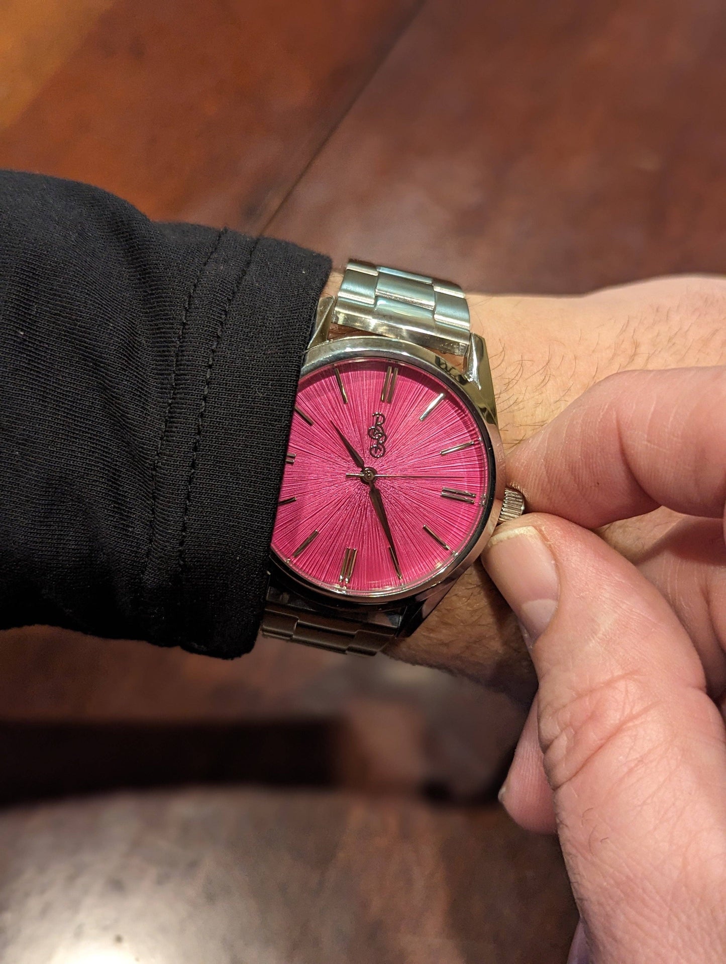 Pink Sunburst Watch from the Beyond Boring Watch Company