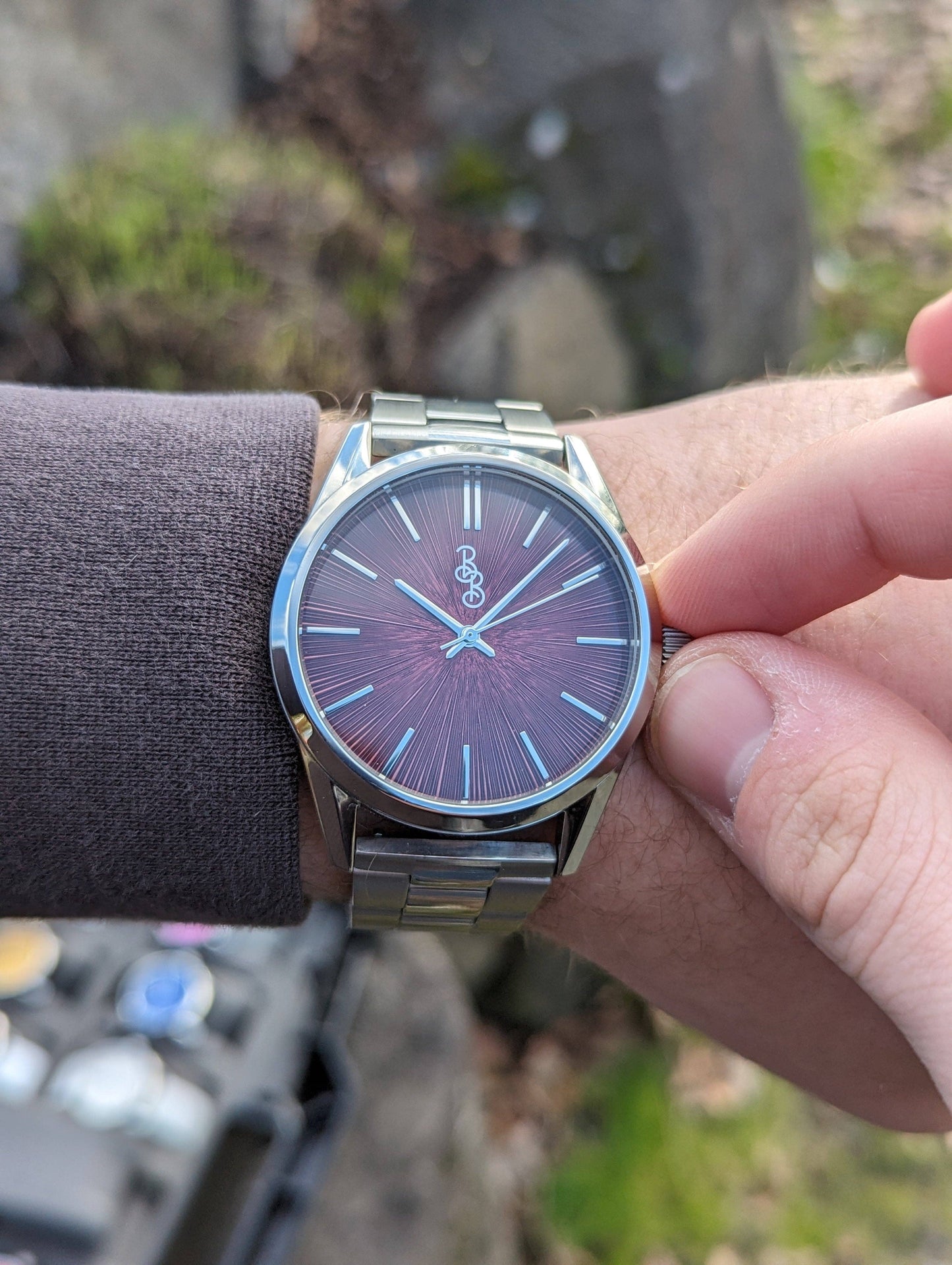 Burgundy Sunburst Watch  from the Beyond Boring Watch Company