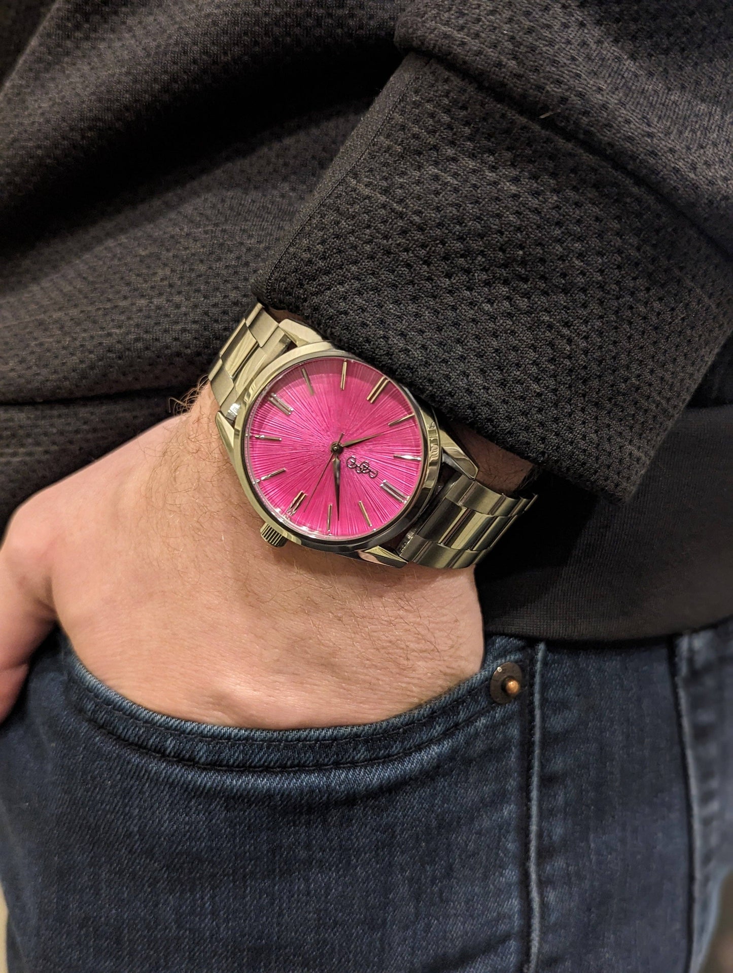 Pink Sunburst Watch from the Beyond Boring Watch Company