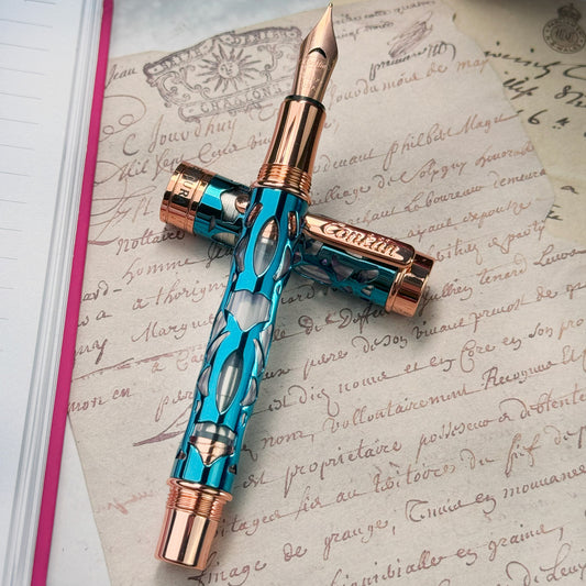 Conklin Endura Deco Crest Fountain Pen in Demo Blue with Rosegold Trim